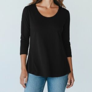 J. Jill Perfect Pima 3/4 Sleeve Seamed Tee Black Scoop Neck | Size Large